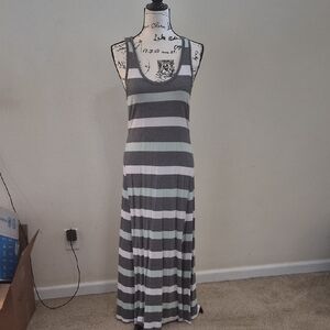 GAP Gray and White Striped Maxi Dress